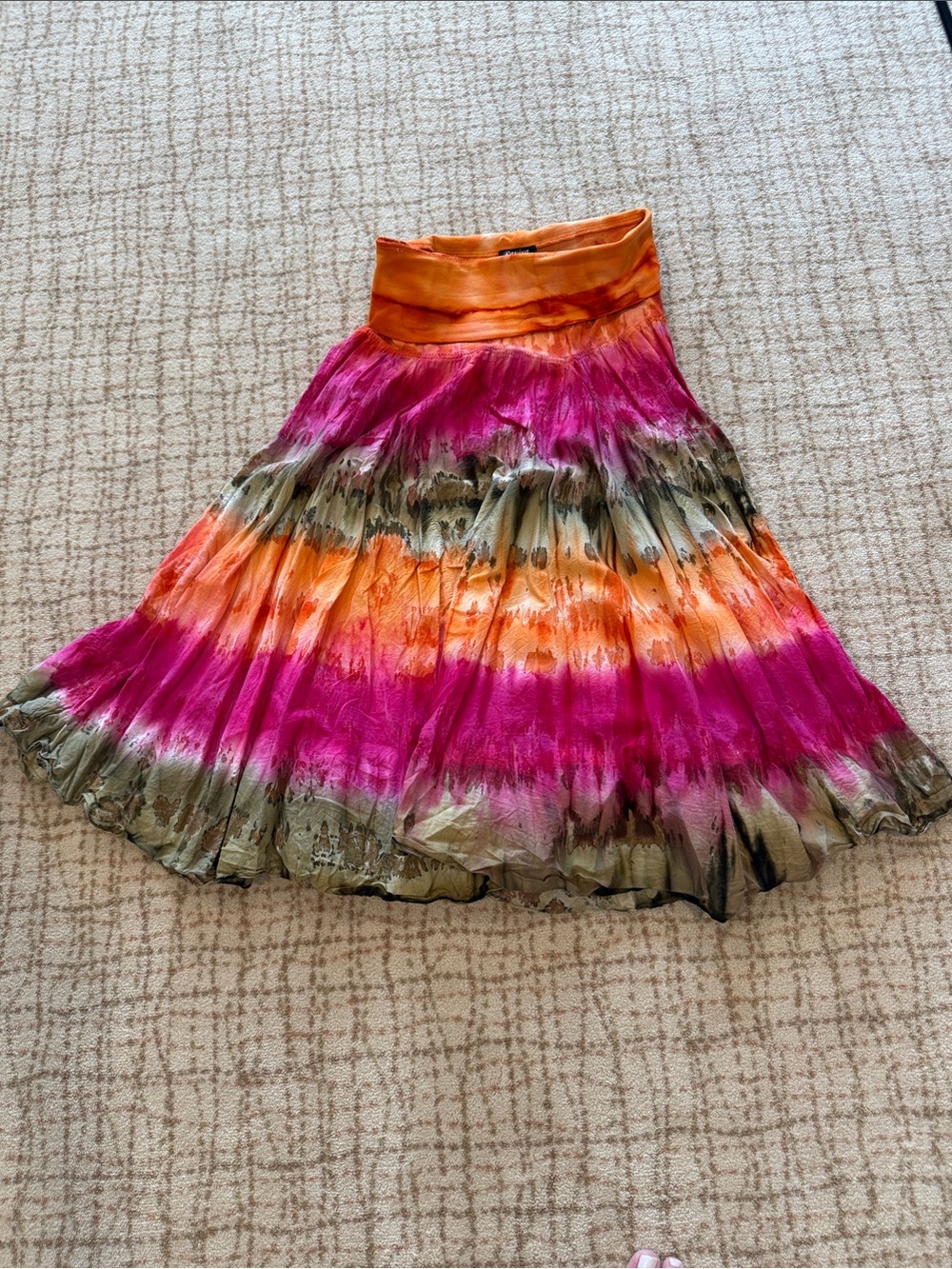 Raviya Tie-Dye Circle Skirt in Pink, Orange & Olive size medium